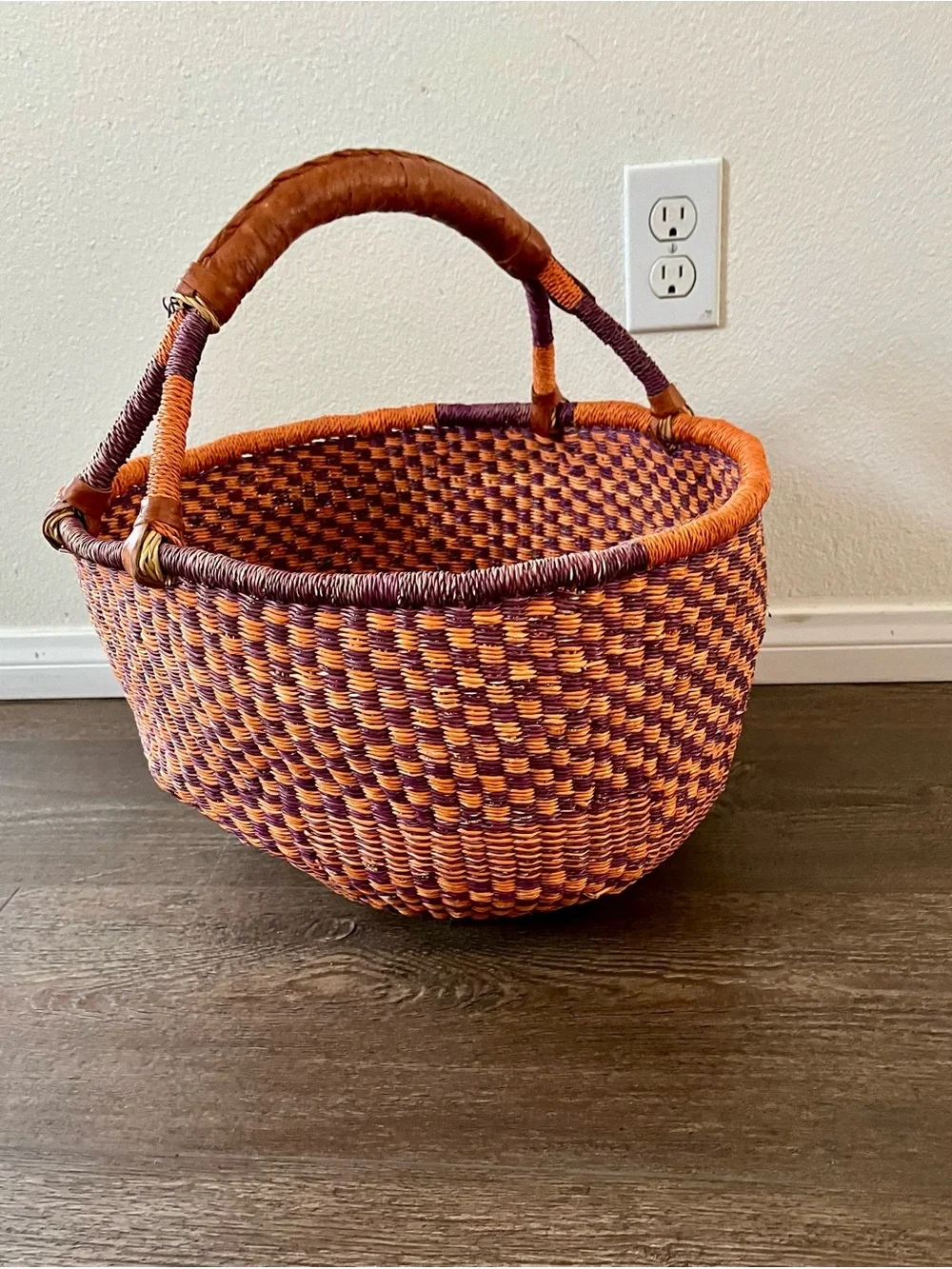 Handwoven Purple and Orange Market Basket - Home Accents
